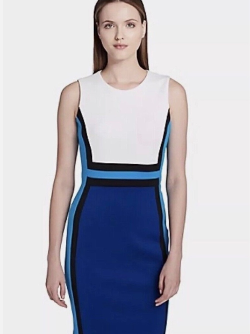Calvin Klein Blue/White/Black Colorblock Scuba Midi Dress